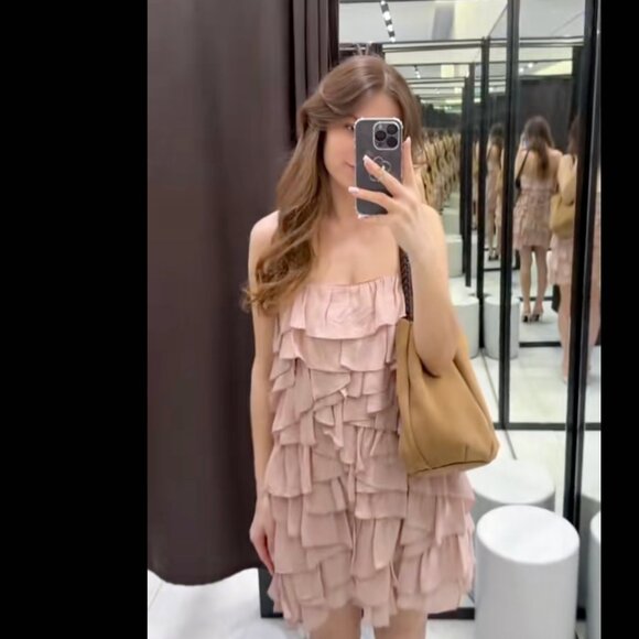 Zara Women $109 RUFFLED DRESS ZW COLLECTION Pale pink M NWT 2763/003 - Picture 3 of 6